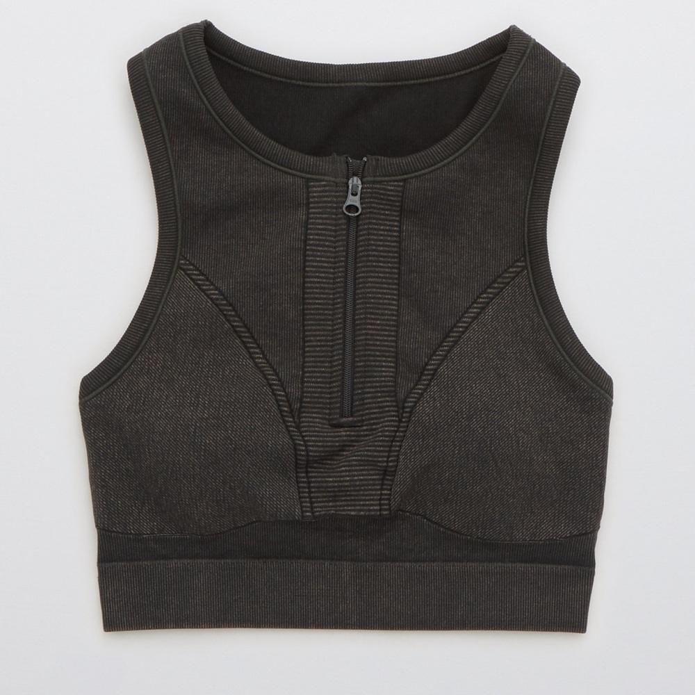 Aerie OFFLINE Seamless Zip Front Sports Bra Gray Small